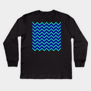 Zigzag Lines - Cyan Blue Kids Long Sleeve T-Shirt